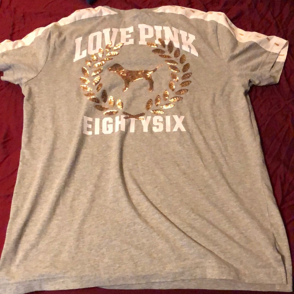 Vs pink gray rose gold bling campus tee